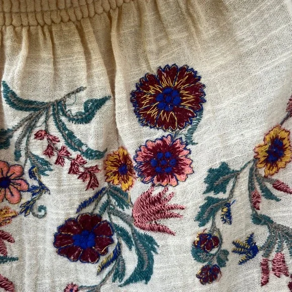 Free People Embroidered Peasant Cottagecore Hippie Cream Floral Boho Top Large - Picture 6 of 9